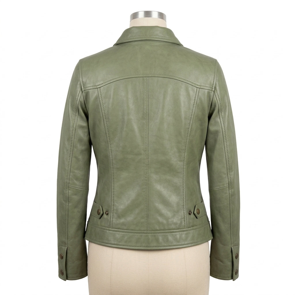 Womens Premium Lambskin Sage Green Nature Vintage Jacket | Eco-Conscious Aesthetic |  Natural Vintage Fashion