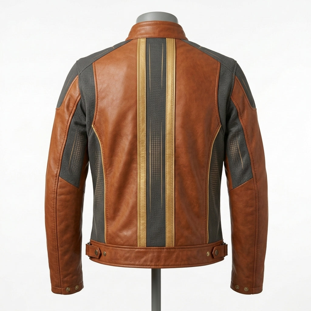Mens Premium Lambskin Neural Tech Smart Adaptive Biker | Cognac Temperature- Responsive | AI-Enhanced Motorcycle Jacket