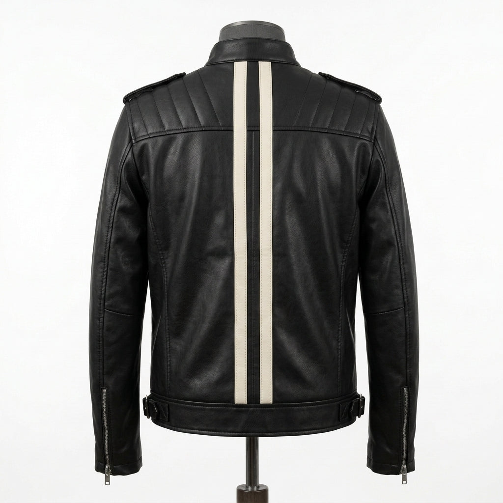Mens Premium Vegan Leather-Alternative Cruelty-Free Biker | Black Ethical |  Luxury Motorcycle Jacket (No Animals)