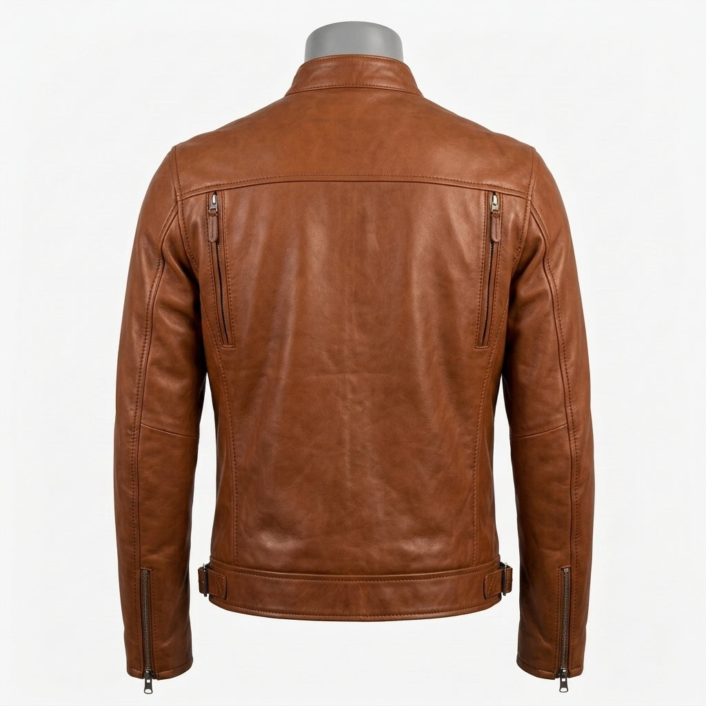 Mens Premium Lambskin Wrap-Around Construction Seamless Biker | Cognac  Comfort | Seamless Motorcycle Jacket