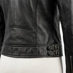 Womens Premium Lambskin Jet Black Classic Power Biker Jacket | Feminine Tailored |  Timeless Motorcycle Fashion