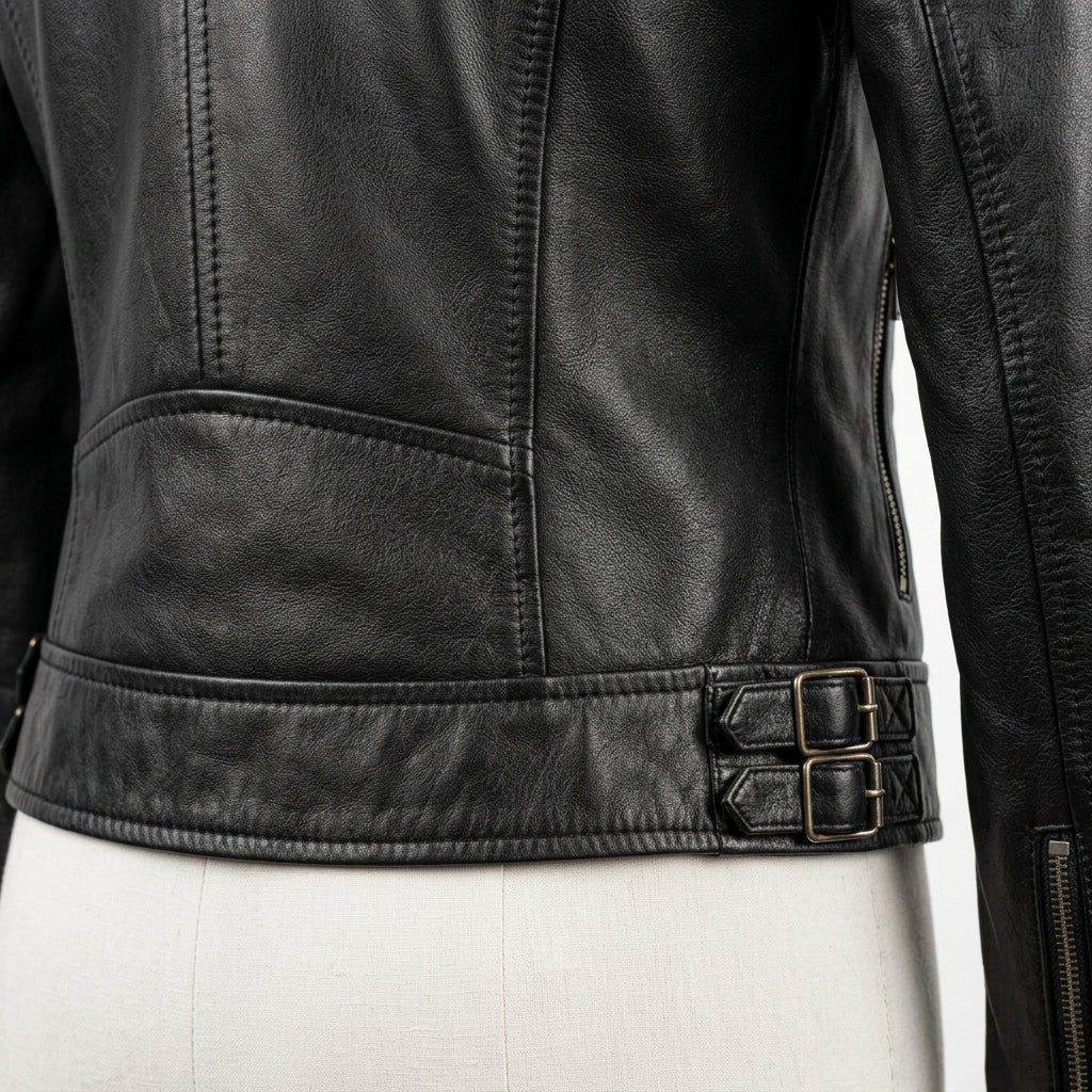 Womens Premium Lambskin Jet Black Classic Power Biker Jacket | Feminine Tailored |  Timeless Motorcycle Fashion