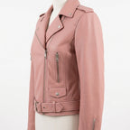 Womens Premium Lambskin Rose Blush Pink Feminine Power Biker Jacket | Bold Pink |  Feminine Power Motorcycle Fashion