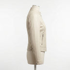 Womens Premium Lambskin Cream White Modern Minimal Biker Jacket | Contemporary  White | Modern Motorcycle Fashion