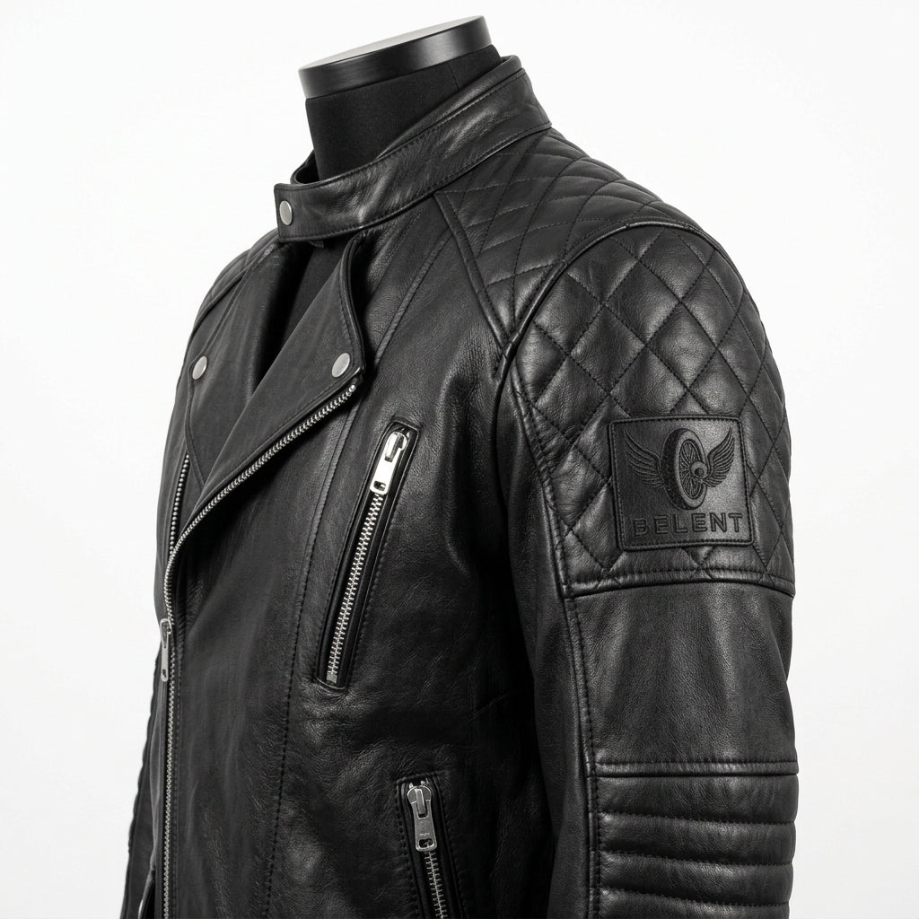 Mens Premium Lambskin Rebel Black Aggressive Biker Jacket | Black Bold Edge |  Rebellious Motorcycle Gear