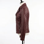 Womens Premium Lambskin Deep Burgundy Romantic Biker Jacket | Rich Wine Color |  Feminine Romantic Motorcycle