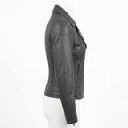 Womens Premium Lambskin Charcoal Grey Sophisticated Biker Jacket | Deep Grey |  Sophisticated Minimalist Motorcycle Fashion