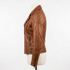 Womens Premium Lambskin Rich Cognac Heritage Biker Jacket | Warm Brown Vintage |  Authentic Motorcycle Fashion
