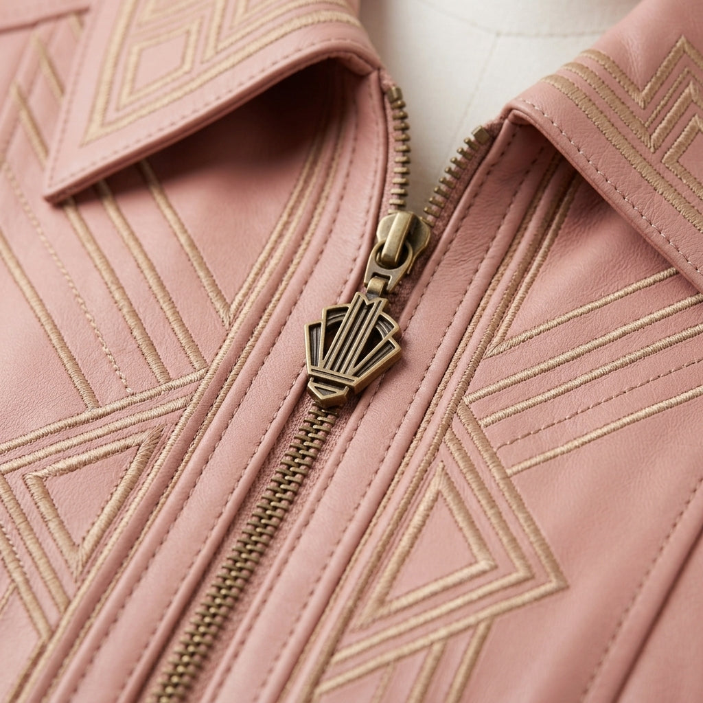 Womens Premium Lambskin Blush Pink Art Deco Feminine Jacket | Geometric Vintage |  Art Deco Fashion