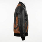 Mens Premium Lambskin Color-Blocking Asymmetric Geometric Bomber | Black/Brown  Art | Modern Fashion Jacket