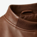 Mens Premium Lambskin Minimalist Collar Alternative Neckline Bomber | Brown  Modern | Contemporary Design Jacket