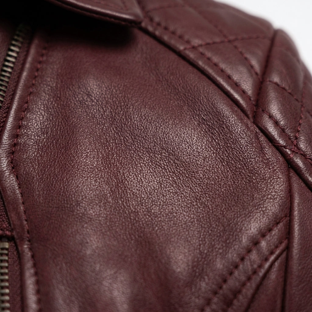 Womens Premium Lambskin Deep Burgundy Romantic Biker Jacket | Rich Wine Color |  Feminine Romantic Motorcycle