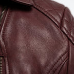 Womens Premium Lambskin Deep Burgundy Romantic Biker Jacket | Rich Wine Color |  Feminine Romantic Motorcycle