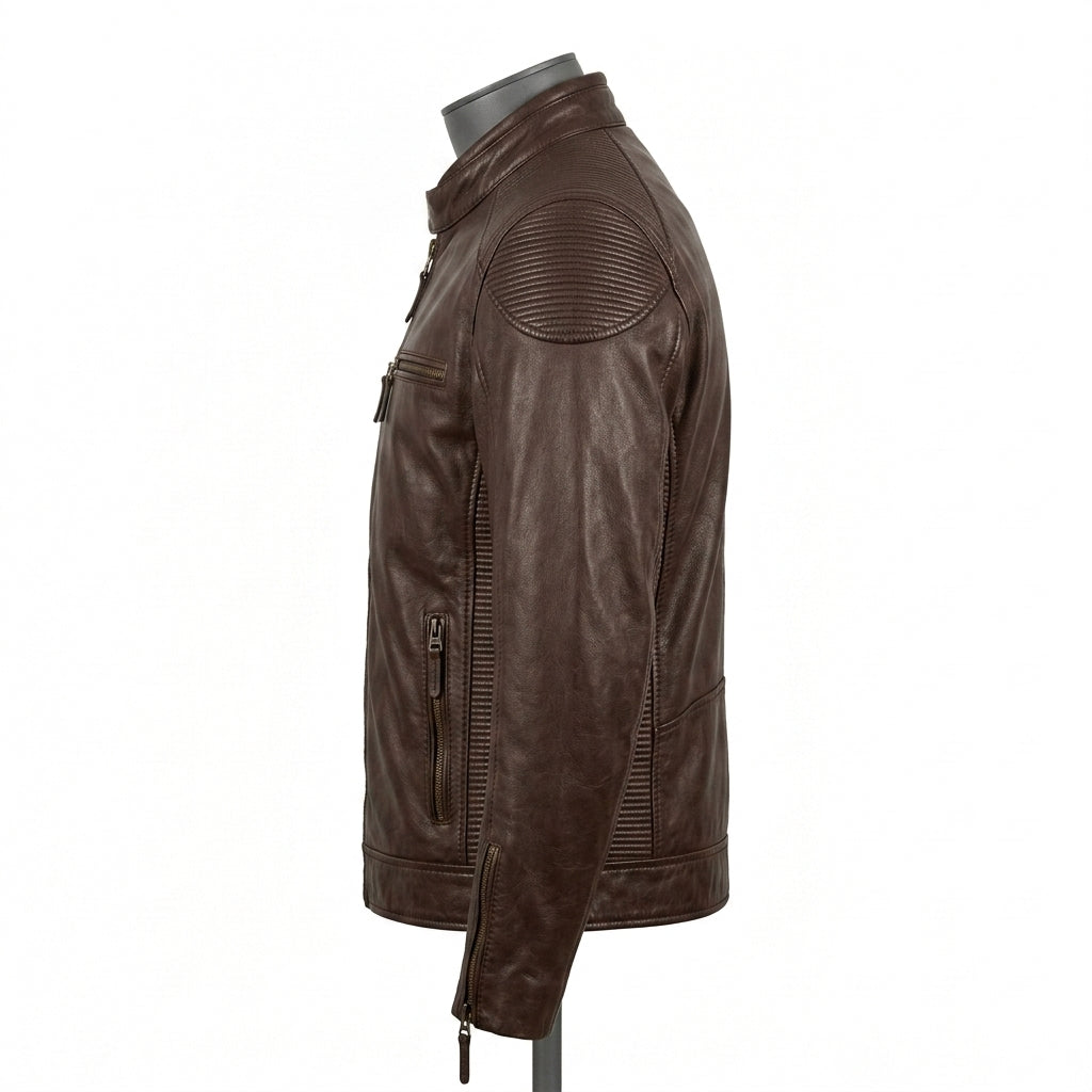 Mens Premium Lambskin Chocolate Comfort Brown Biker Jacket | Warm Brown Ergonomic |  Relaxed Luxury Motorcycle Gear