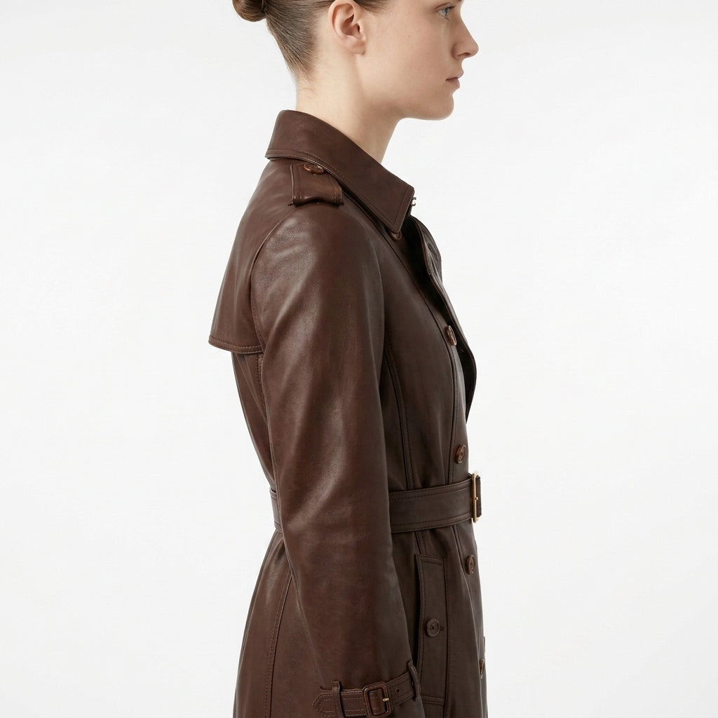 Womens Premium Lambskin Rich Chocolate Deep Luxury Trench Coat | Deep Brown |  Opulent Fashion Investment