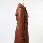 Womens Premium Lambskin Cognac Heritage Vintage Brown Trench Coat | Aged Beauty |  Vintage Luxury Fashion