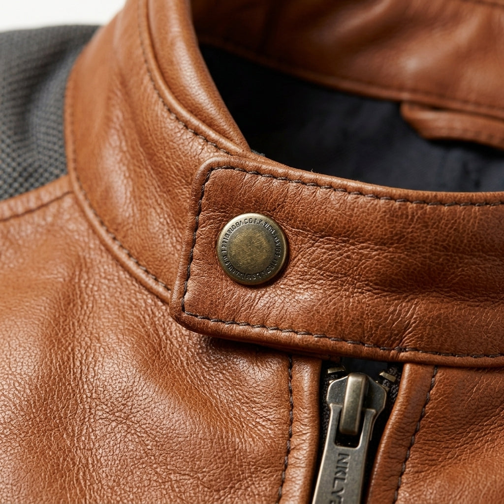 Mens Premium Lambskin Neural Tech Smart Adaptive Biker | Cognac Temperature- Responsive | AI-Enhanced Motorcycle Jacket