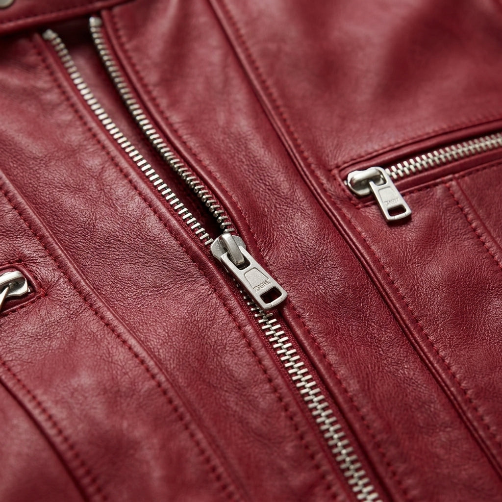 Mens Premium Lambskin Crimson Fire Red Biker Jacket | Deep Red Bold Statement |  Rare Color Motorcycle Gear
