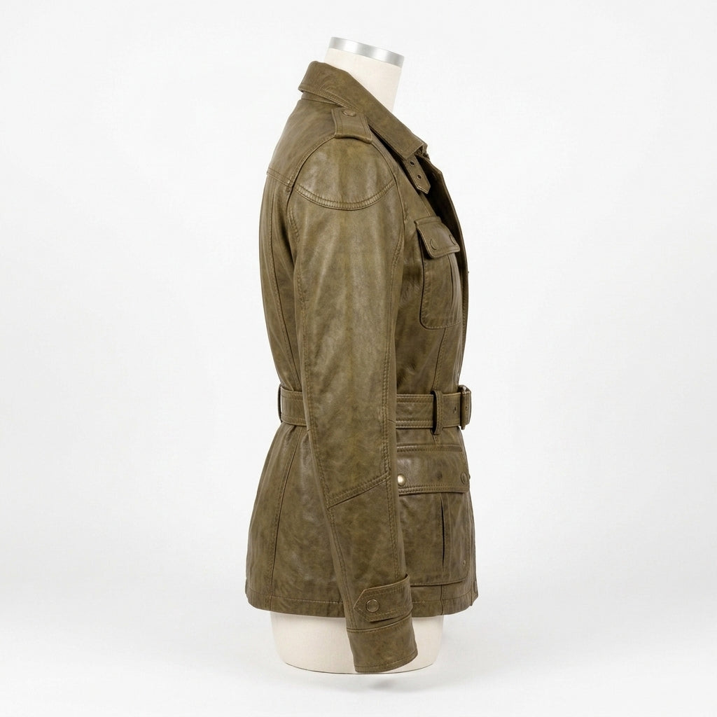 Womens Premium Lambskin Olive Khaki Explorer Vintage Jacket | Adventure Aesthetic |  Safari Vintage Fashion