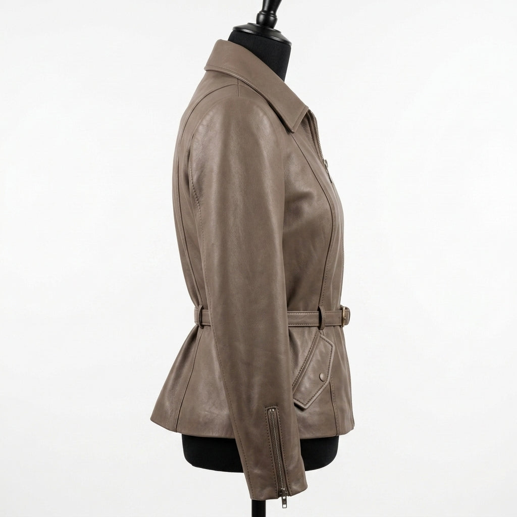 Womens Premium Lambskin Taupe Romantic 1950s Elegance Jacket | Hollywood Glamour |  1950s Vintage Fashion