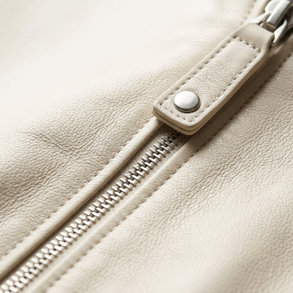 Womens Premium Lambskin Cream White Modern Minimal Biker Jacket | Contemporary  White | Modern Motorcycle Fashion