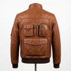 Mens Premium Lambskin Streetwear Utility Maximum Pockets Bomber | Cognac 12+  Pockets | Gear-Carrying Motorcycle Jacket