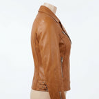 Womens Premium Lambskin Tan Caramel Warm Luxury Biker Jacket | Warm Neutral |  Luxury Casual Motorcycle Fashion