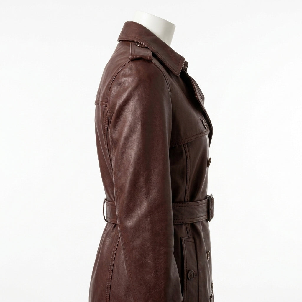 Womens Premium Lambskin Mahogany Deep Warm Burgundy Brown Trench Coat | Rich  Brown | Luxury Fashion Investment