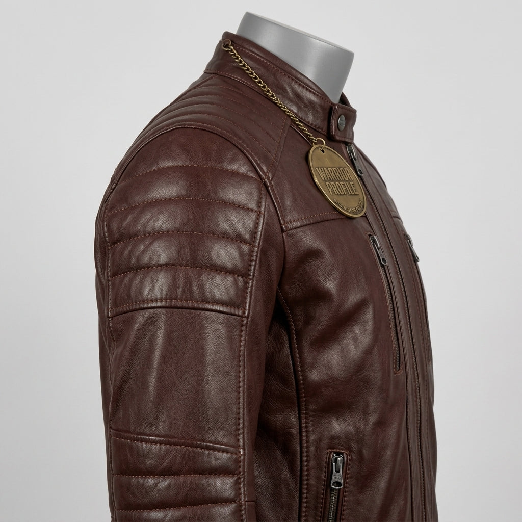 Mens Premium Lambskin Mahogany Warrior Brown Biker Jacket | Brown Powerful |  Warrior Spirit Motorcycle Gear