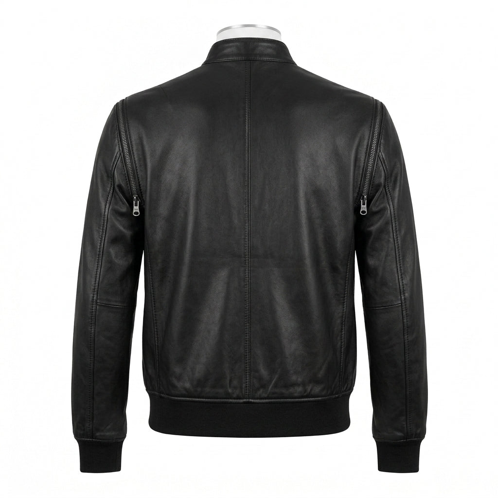 Mens Premium Lambskin Modular Zip-Off Sleeves Convertible Bomber | Black |  Vest Conversion Jacket