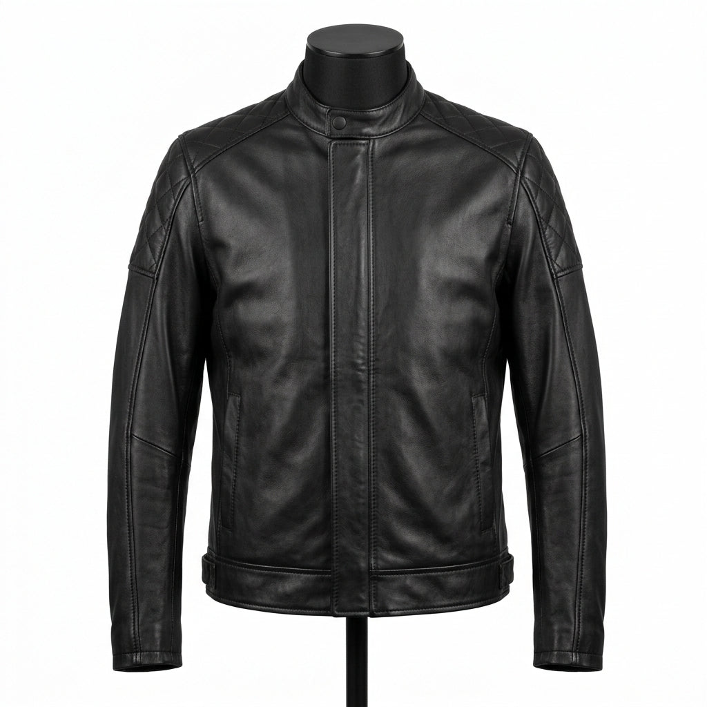 Mens Premium Lambskin Midnight Black Stealth Biker Jacket | Black Concealed  Hardware | Minimalist Aggressive Motorcycle Gear