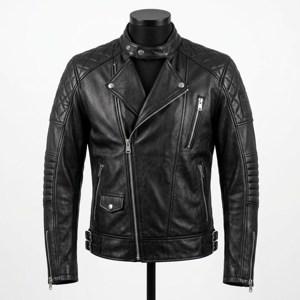 Mens Premium Lambskin Rebel Black Aggressive Biker Jacket | Black Bold Edge |  Rebellious Motorcycle Gear