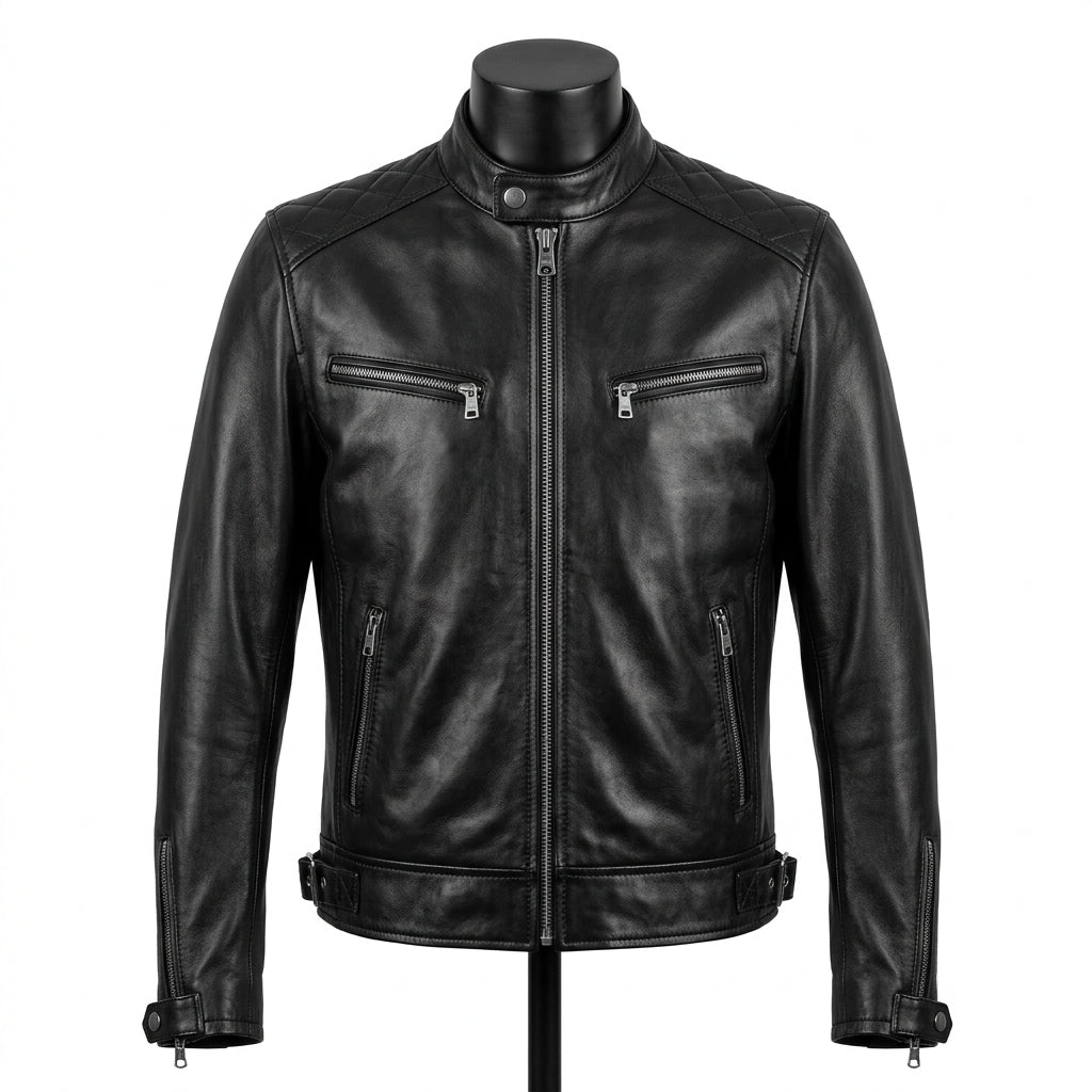 Mens Premium Lambskin Classic Black Motorcycle Biker Jacket | Jet Black  Timeless | Traditional Motorcycle Heritage