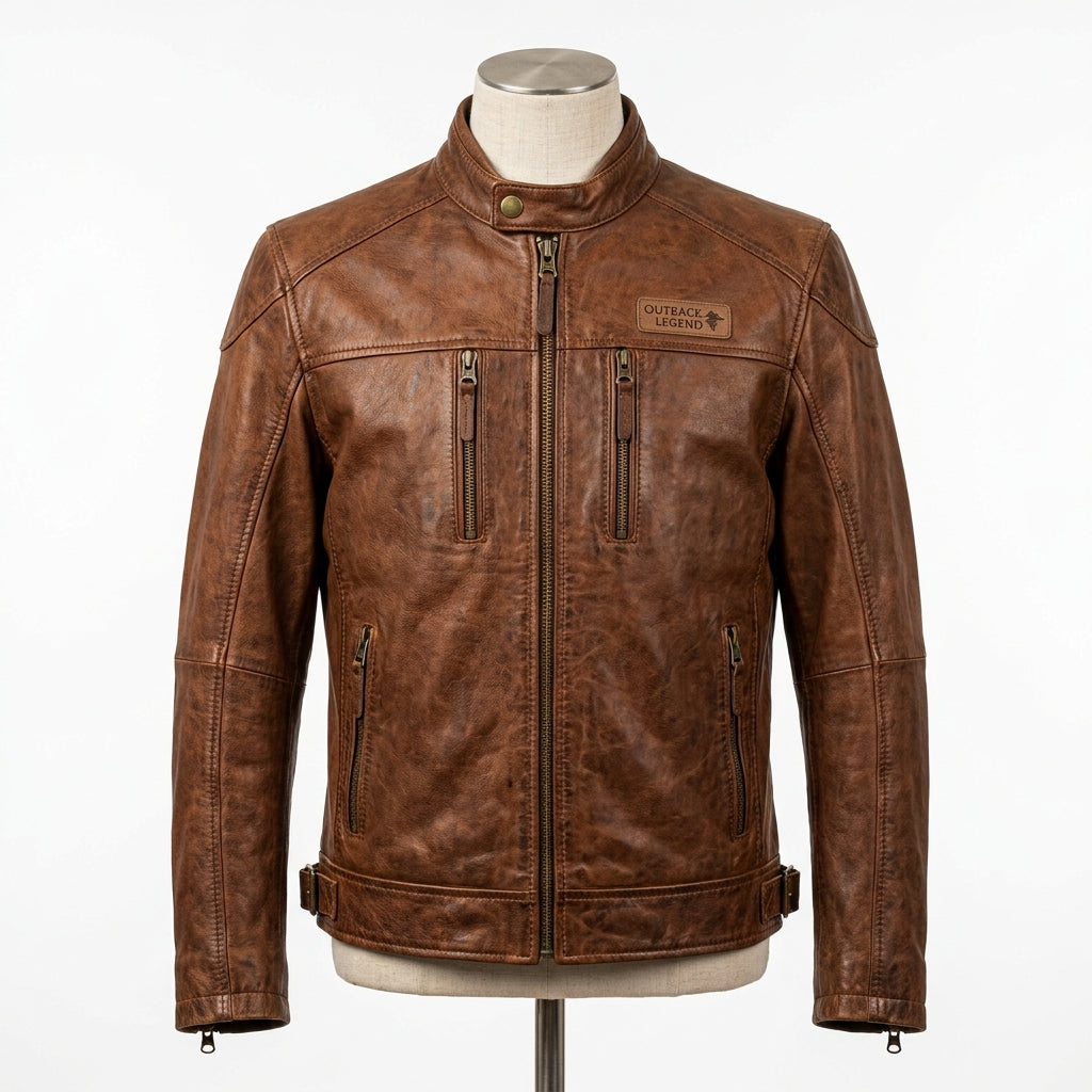 Mens Premium Lambskin Outback Legend Brown Biker Jacket | Warm Brown Heritage |  Authentic Australian Motorcycle Gear