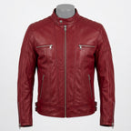 Mens Premium Lambskin Crimson Fire Red Biker Jacket | Deep Red Bold Statement |  Rare Color Motorcycle Gear