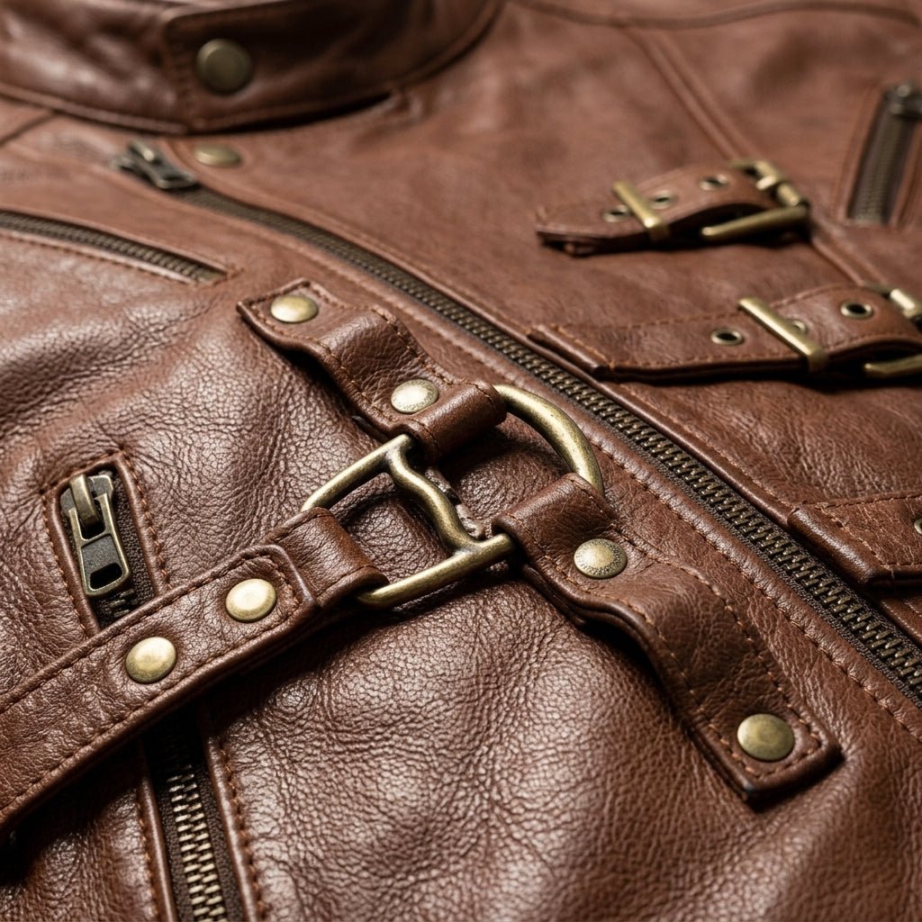 Mens Premium Lambskin Asymmetric Rebellion Wild Biker | Brown Bold Statement |  Rebellious Biker Motorcycle Jacket