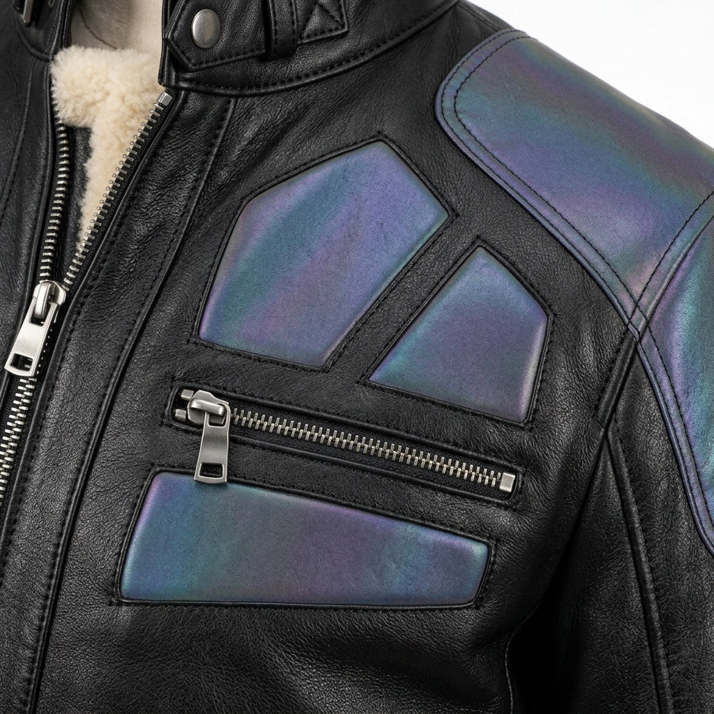 Mens Premium Lambskin Hybrid Tech Fusion Biker Jacket | Black Tech Panels |  Modern Tech-Integrated Motorcycle Gear