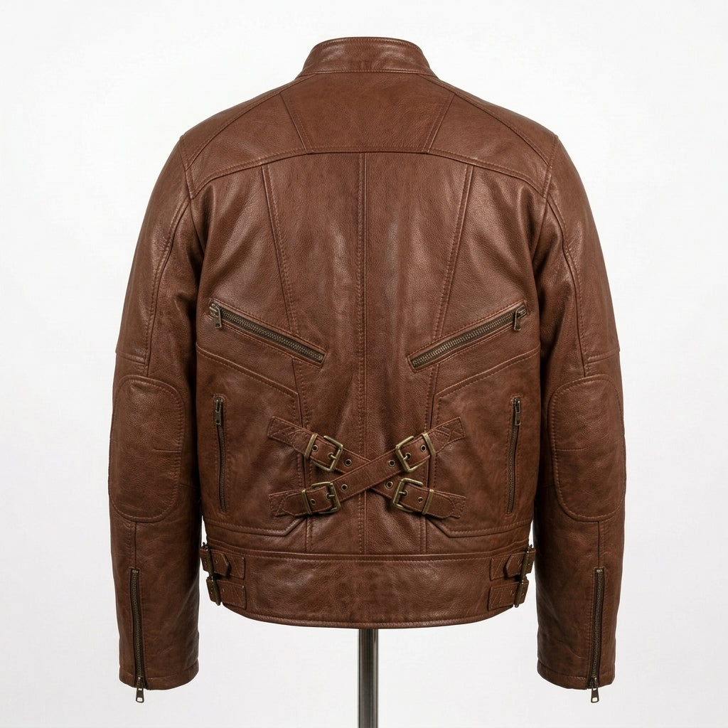 Mens Premium Lambskin Asymmetric Rebellion Wild Biker | Brown Bold Statement |  Rebellious Biker Motorcycle Jacket