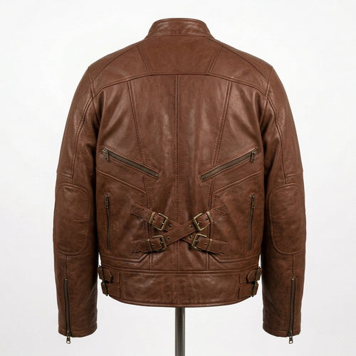 Mens Premium Lambskin Asymmetric Rebellion Wild Biker | Brown Bold Statement |  Rebellious Biker Motorcycle Jacket