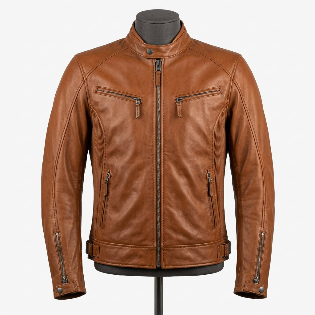 Mens Premium Lambskin Ergonomic Comfort Precision Biker | Cognac Brown  Movement | Performance Motorcycle Jacket