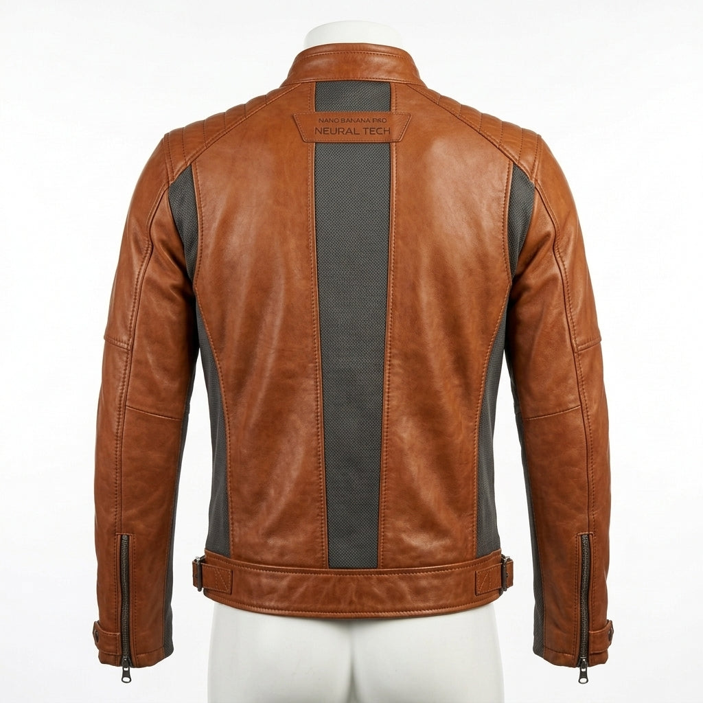 Mens Premium Lambskin Neural Tech Smart Adaptive Biker | Cognac Temperature- Responsive | AI-Enhanced Motorcycle Jacket