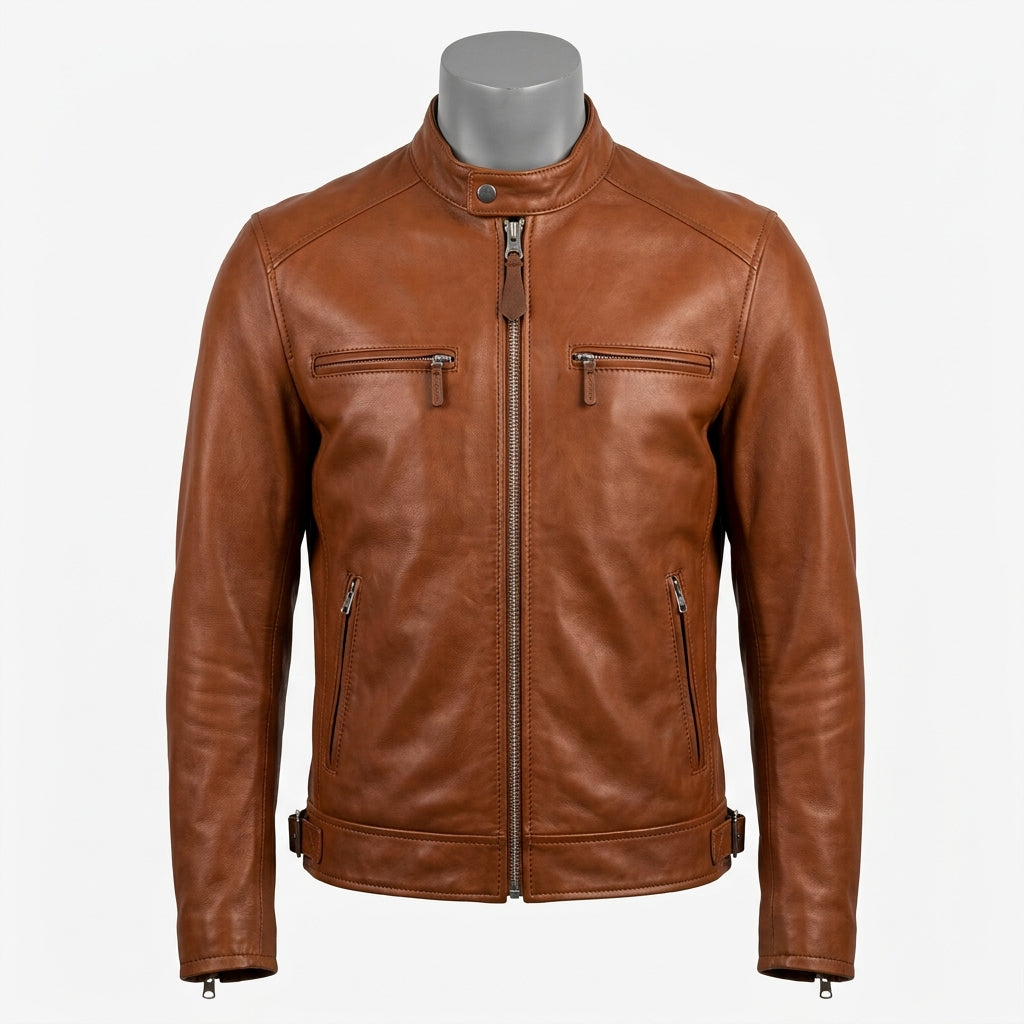 Mens Premium Lambskin Wrap-Around Construction Seamless Biker | Cognac  Comfort | Seamless Motorcycle Jacket