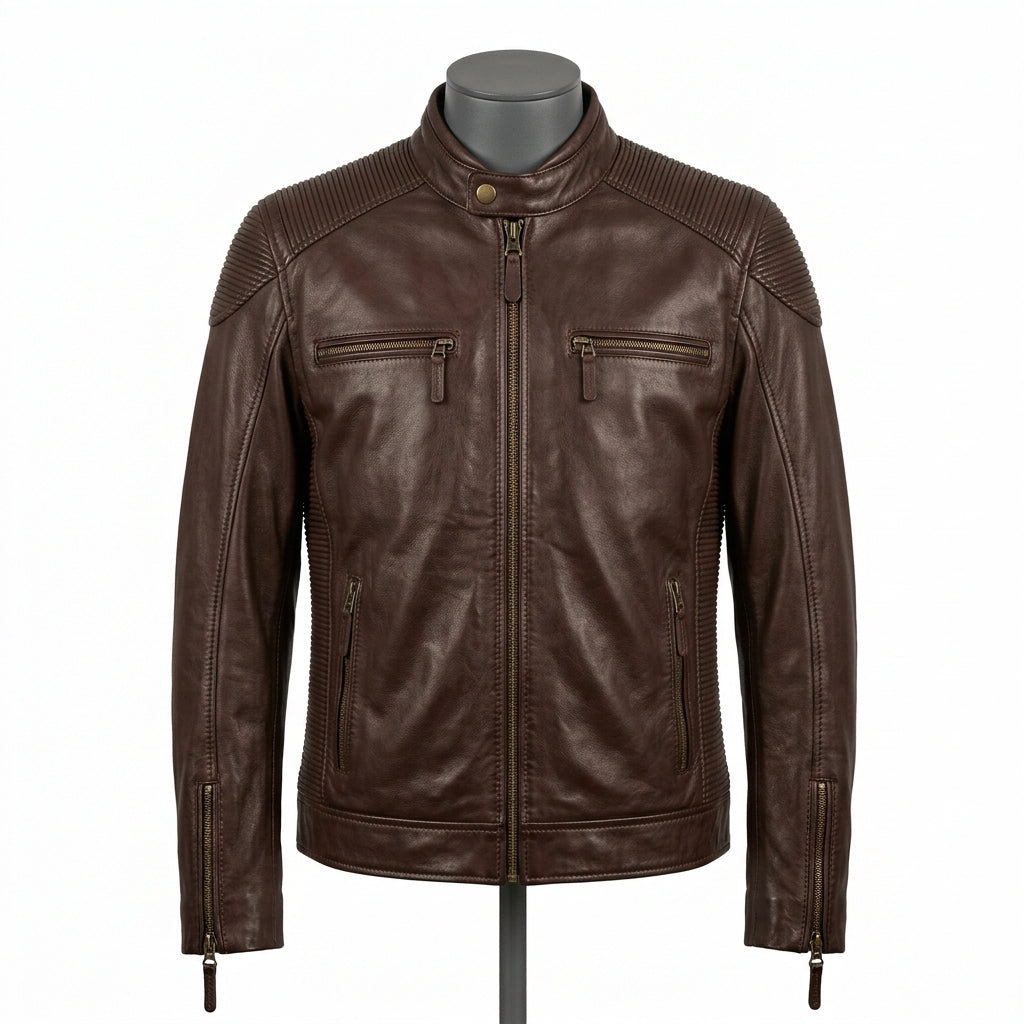 Mens Premium Lambskin Chocolate Comfort Brown Biker Jacket | Warm Brown Ergonomic |  Relaxed Luxury Motorcycle Gear