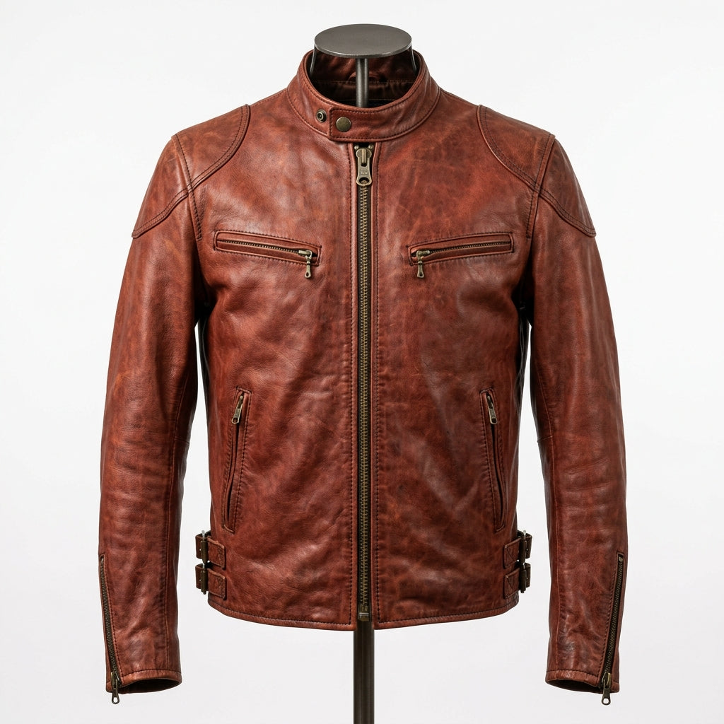 Mens Premium Lambskin Rust Red Heritage Biker Jacket | Rust Brown Vintage |  Authentic Motorcycle Heritage