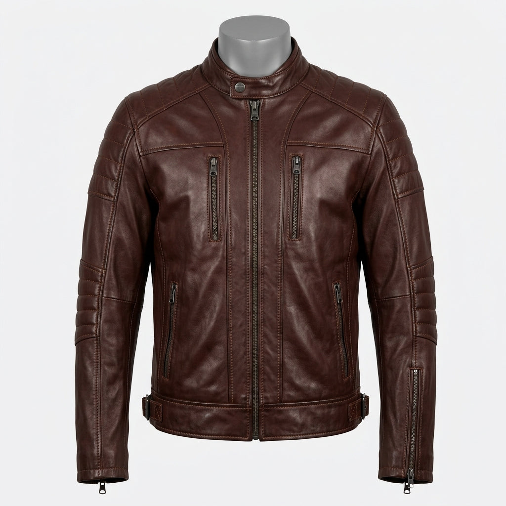 Mens Premium Lambskin Mahogany Warrior Brown Biker Jacket | Brown Powerful |  Warrior Spirit Motorcycle Gear