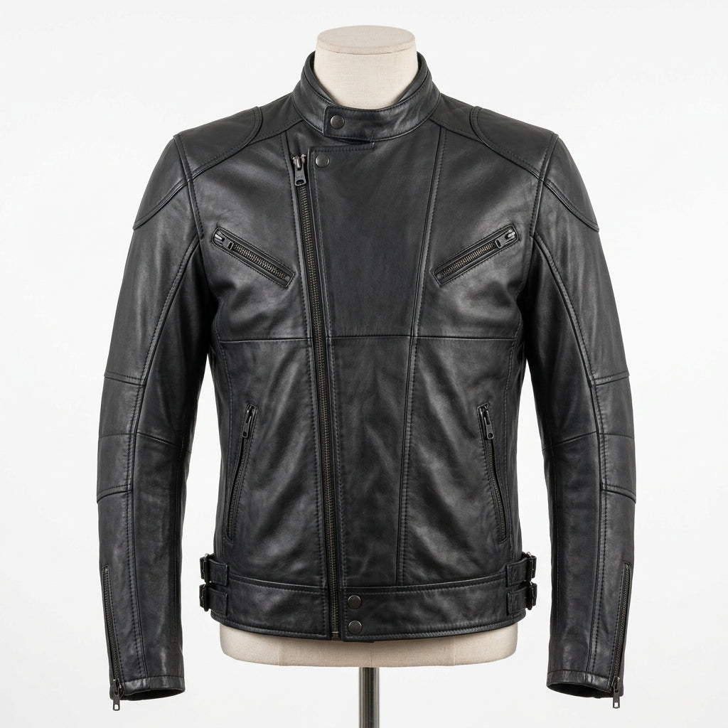 Mens Premium Lambskin Charcoal Night Rider Black Biker Jacket | Dark Black  Optimized | Night Riding Motorcycle Gear