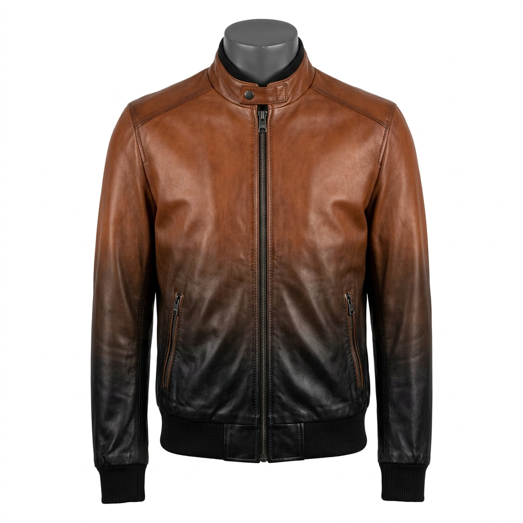Mens Premium Lambskin Gradient Fade Ombre Leather Bomber | Cognac-to-Black  Artistic | Hand-Painted Masterpiece Jacket