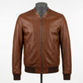 Mens Premium Lambskin Minimalist Collar Alternative Neckline Bomber | Brown  Modern | Contemporary Design Jacket