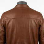 Mens Premium Lambskin Minimalist Collar Alternative Neckline Bomber | Brown  Modern | Contemporary Design Jacket