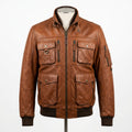 Mens Premium Lambskin Streetwear Utility Maximum Pockets Bomber | Cognac 12+  Pockets | Gear-Carrying Motorcycle Jacket